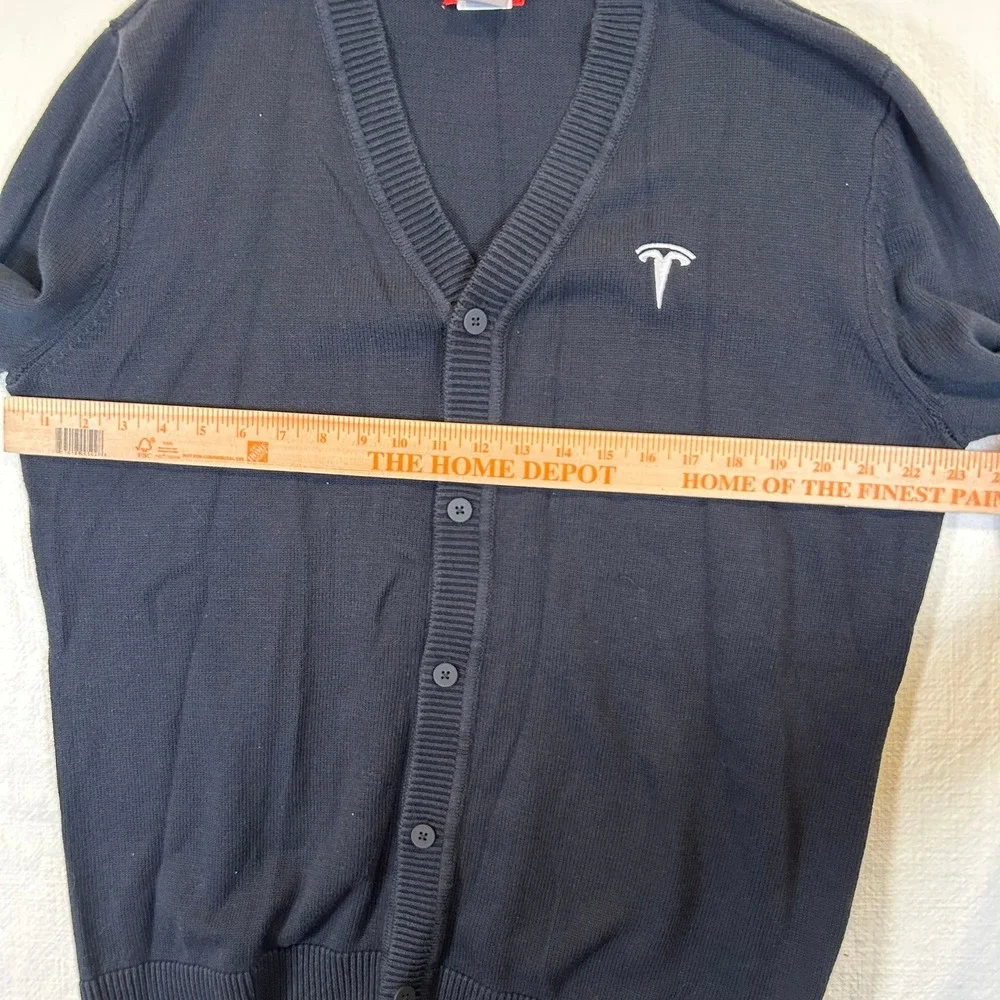 Tesla Motors Mens Black V-Neck Button Cardigan Sweater Logo Large TSL6403BK